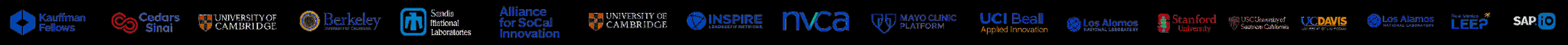 Kauffman Fellows, Cedars-Sinai, University of Cambridge, Berkeley, Sandia National Laboratories, Alliance for Social Innovation, Inspire, NVCA, Mayo Clinic Platform